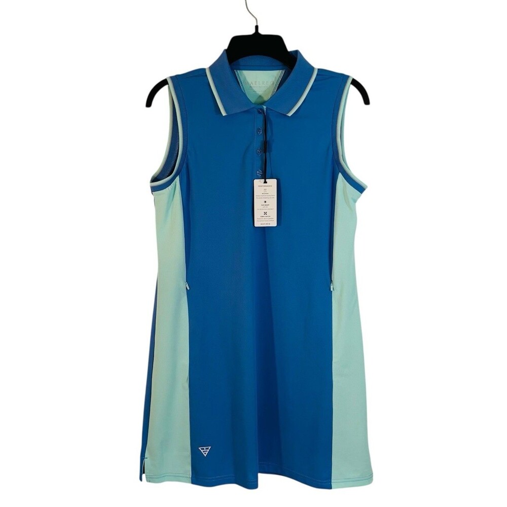 MAELREG Womens Large Golf/ Tennis  Dress Zip Pockets Collared Blue/Green